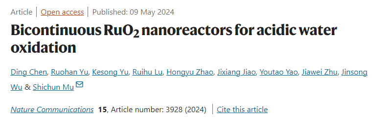 武漢理工大學(xué)木士春Nature子刊：酸性水氧化雙連續(xù)RuO2納米反應(yīng)器！