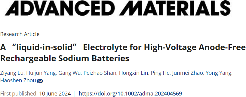 能源科學領域大牛！周豪慎最新AM：高壓無負極可充電鈉電池！