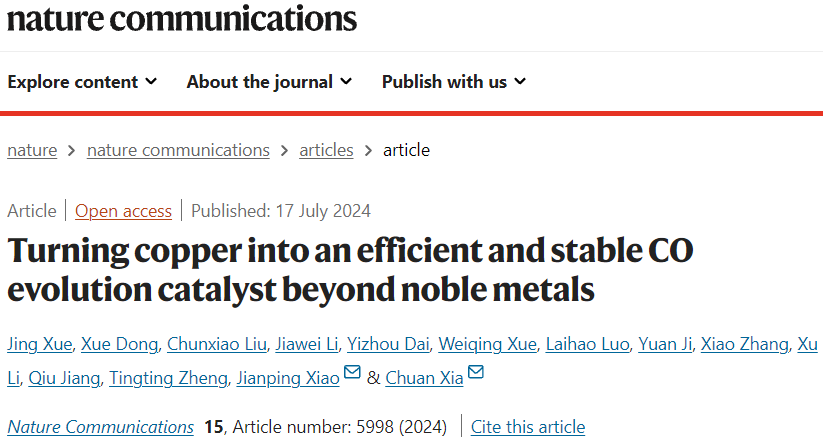 電子科大夏川/大連化物所肖建平，最新Nature子刊！讓銅催化劑超越貴金屬！