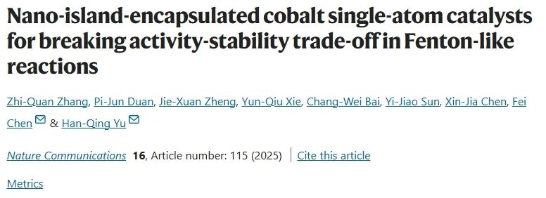 院士領銜！重慶大學Nature子刊：納米島包覆Co單原子，實現類Fenton反應活性-穩定性平衡